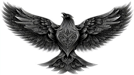 Detailed Raven Illustration - Wings Spread Isolated on White