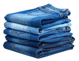 Stack of folded blue jeans (5)