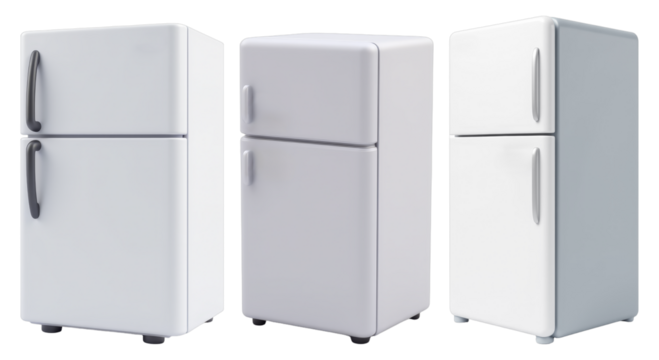 White Refrigerators – Top Freezer and Bottom Fridge Compartments for Digital Models, Appliance Catalogs, and Kitchen Design