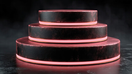 Elegant 3D Tiered Display Stand with Neon Red Accent Lighting