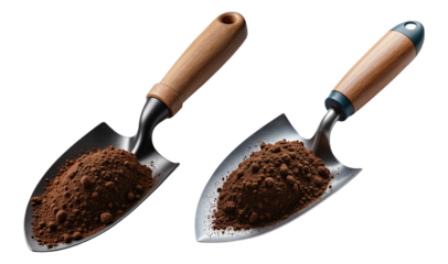 Garden Trowels with Soil – Wooden Handles and Metal Blades for Gardening Blogs, DIY Projects, and Outdoor Activity Websites