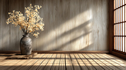 Elegant Dried Flower Arrangement in Minimalist Interior with Sunlight