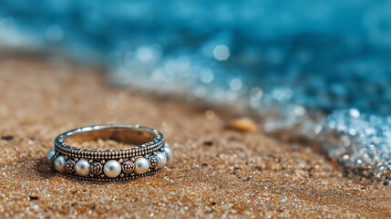 pearl ring on the beach