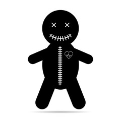 Voodoo doll shadow icon, halloween death toy. Cartoon magic symbol, magical vector illustration .