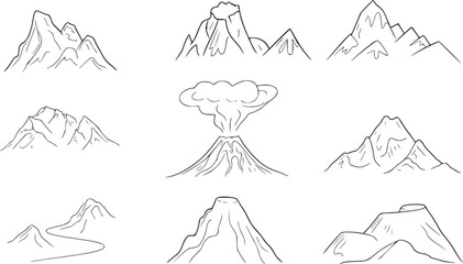 Mountain range and volcano line drawings mountains eruption