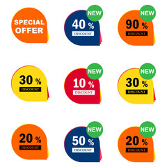 Set of Sale discount label icon, price offer symbol design, web sticker vector illustration .