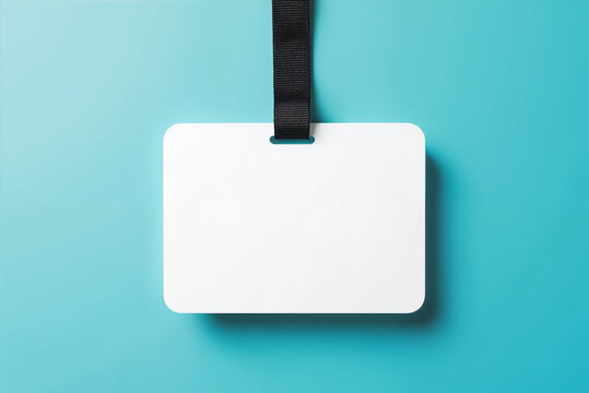 Blank Name Tag – Minimalist White Badge with Black Strap for Corporate Branding and Event Design