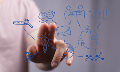 Conceptual business strategy and teamwork represented in a creative illustration. Depicts...