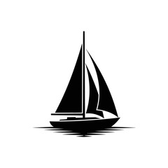 Sailboat Icon – Black Silhouette of Sailing Yacht on Water