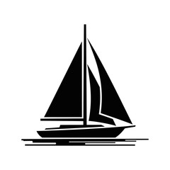 Sailboat Icon – Black Silhouette of Sailing Yacht on Water