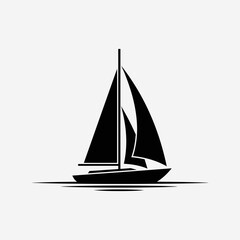 Sailboat Icon – Black Silhouette of Sailing Yacht on Water