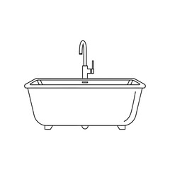Bathtub Icon – Modern Bathroom Tub Outline with Faucet Design