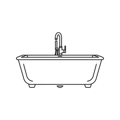 Bathtub Icon – Modern Bathroom Tub Outline with Faucet Design