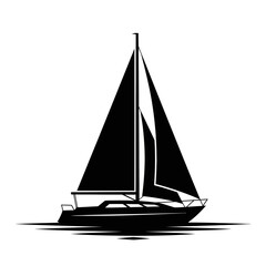 Sailboat Icon – Black Silhouette of Sailing Yacht on Water