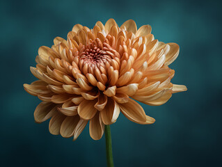 Close-up of a Vibrant Orange Chrysanthemum Flower Against a Dark Teal Background