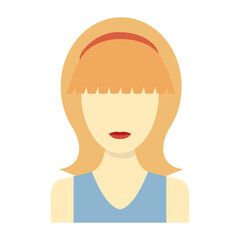 Stylized portrait of a woman with blonde hair wearing a blue top against a transparent background abstract representation of a person no facial features visible clean lines and flat design elements
