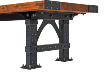 Industrial wooden table with black iron frame
