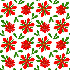 Red Christmas Flower Poinsettia Seamless Pattern Repeating on White  Background