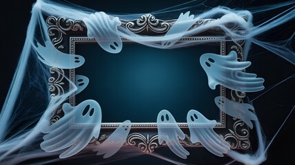 Ornate frame surrounded by ghosts and spiderwebs antique.