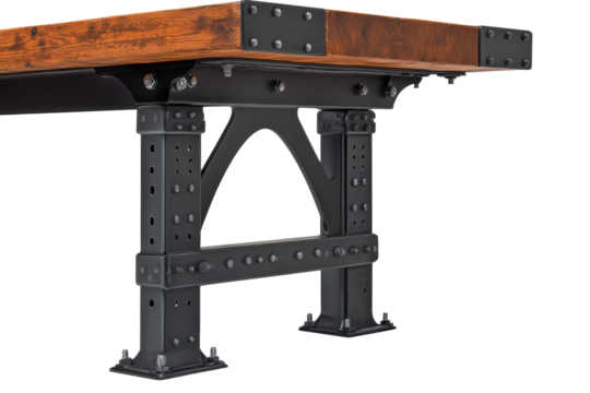 Industrial wooden table with black iron frame
