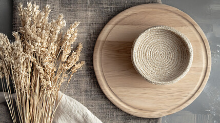 A wooden tray with a bowl on top of it