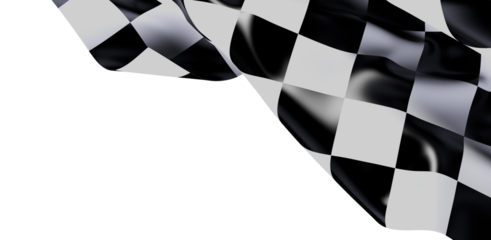 A dynamic shot of a waving checkered racing flag isolated on white, symbolizing speed, victory, and competition. Great for motorsports, races, a