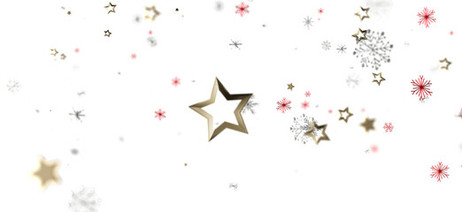 Abstract festive background with gold stars and snowflakes on a white backdrop, perfect for holiday designs, Christmas greetings and celebration © vegefox.com