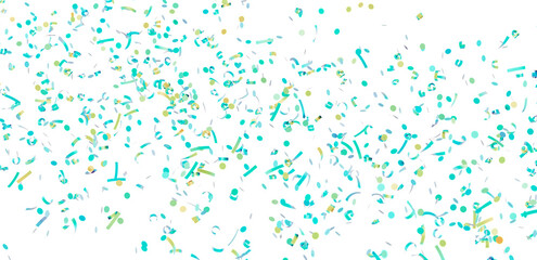 Festive confetti background ideal for party invitations, celebrations, and joyful designs. Bright teal, yellow, and white.