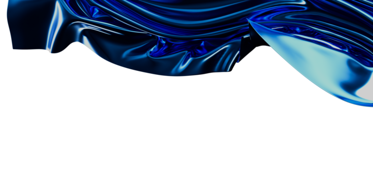 Vibrant abstract artwork featuring flowing blue fabric with metallic sheen. Ideal for modern design, backgrounds, and artistic themes.