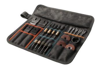 Waterproof tool roll crafted from durable fabric for organizing power tool accessories at