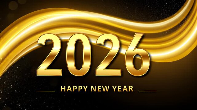 Sparkling transition to 2026: gold wave and happy new year celebration