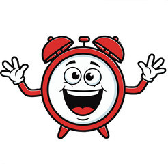 Happy Cartoon Alarm Clock Mascot Waving Hello

