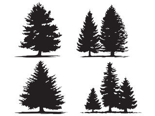 Spruce tree silhouette set minimalist line art vector illustration