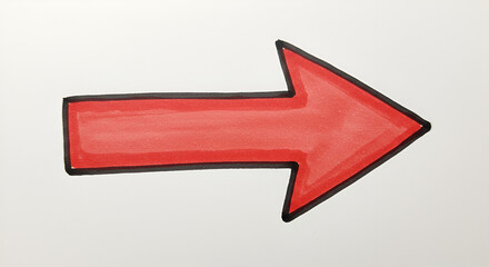 Hand-Drawn Red Arrow Pointing Right on White Background, Indicating Direction