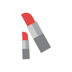 Two Red Lipsticks One Large One Small With Silver Cases On A White Background Isolated Object