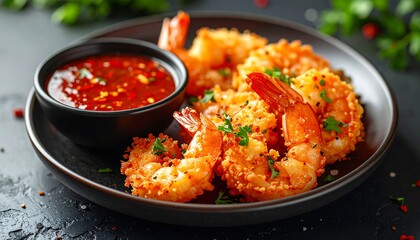 Crispy Coconut Shrimp with Spicy Sauce.
