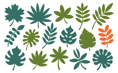 Naklejka premium Tropical Leaves Collection Vector Illustration of Various Green Foliage Shapes for Creative Designs and Botanical Projects