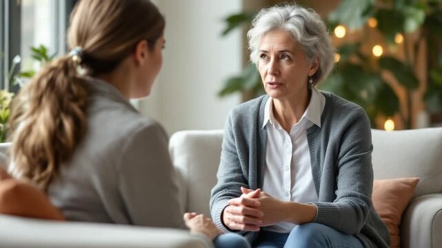 Generational Dialogue - A Young Woman Listens to an Elderly Womans Story.