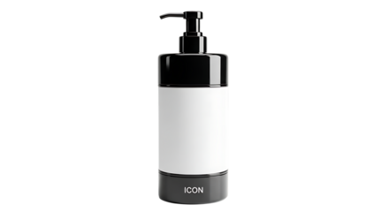 Black and white cosmetic bottle with pump for lotion or soap