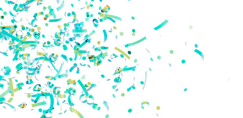 Festive teal and gold confetti on white. Perfect for party invitations, banners, and celebratory designs.