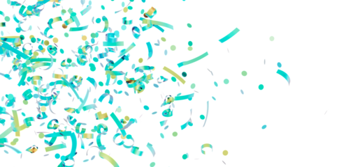 Festive teal and gold confetti on white. Perfect for party invitations, banners, and celebratory designs.
