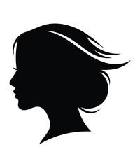 Elegant Female Silhouette Profile with Flowing Hair Vector Art.