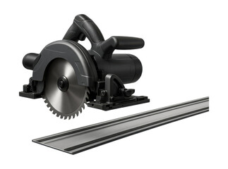Track saw with guide rail for precise straight cuts in large panels.