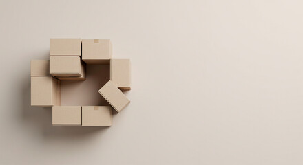 Fototapeta premium Top View of Cardboard Delivery Boxes Arranged on Neutral Background