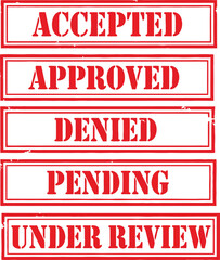 approved and rejected stamp set with accepted pending denied labels for business documents and creative design uses