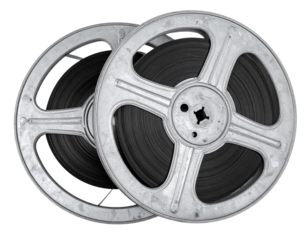 Stack of Two Classic Film Reels, top-down view, isolated on transparent background