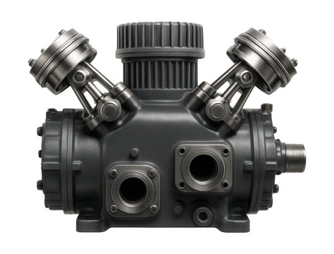 Dual-stage horizontal piston compressor for large-scale refrigeration systems.