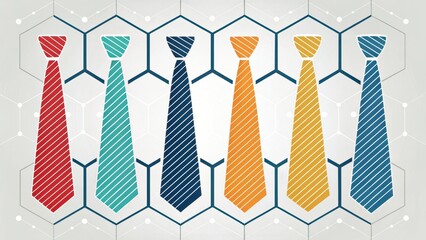 Geometric Pattern of Multiple Neckties in Vibrant Colors and Design
