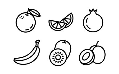 Minimalist Line Art Illustration of Various Fruits Perfect for Designs and Educational Materials with Clean Aesthetic