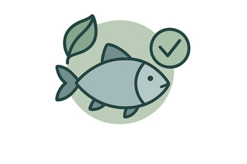 Certified sustainable seafood icon with fish and leaf symbol